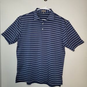 Peter Millar Summer Comfort Polo Shirt Mens L Blue & Wht Stripe Performance Golf